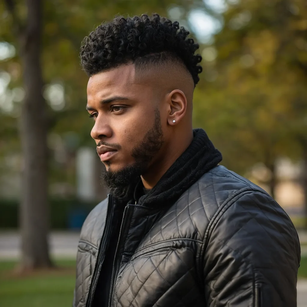 Low Taper Fade with Burst MohawkBlack man w