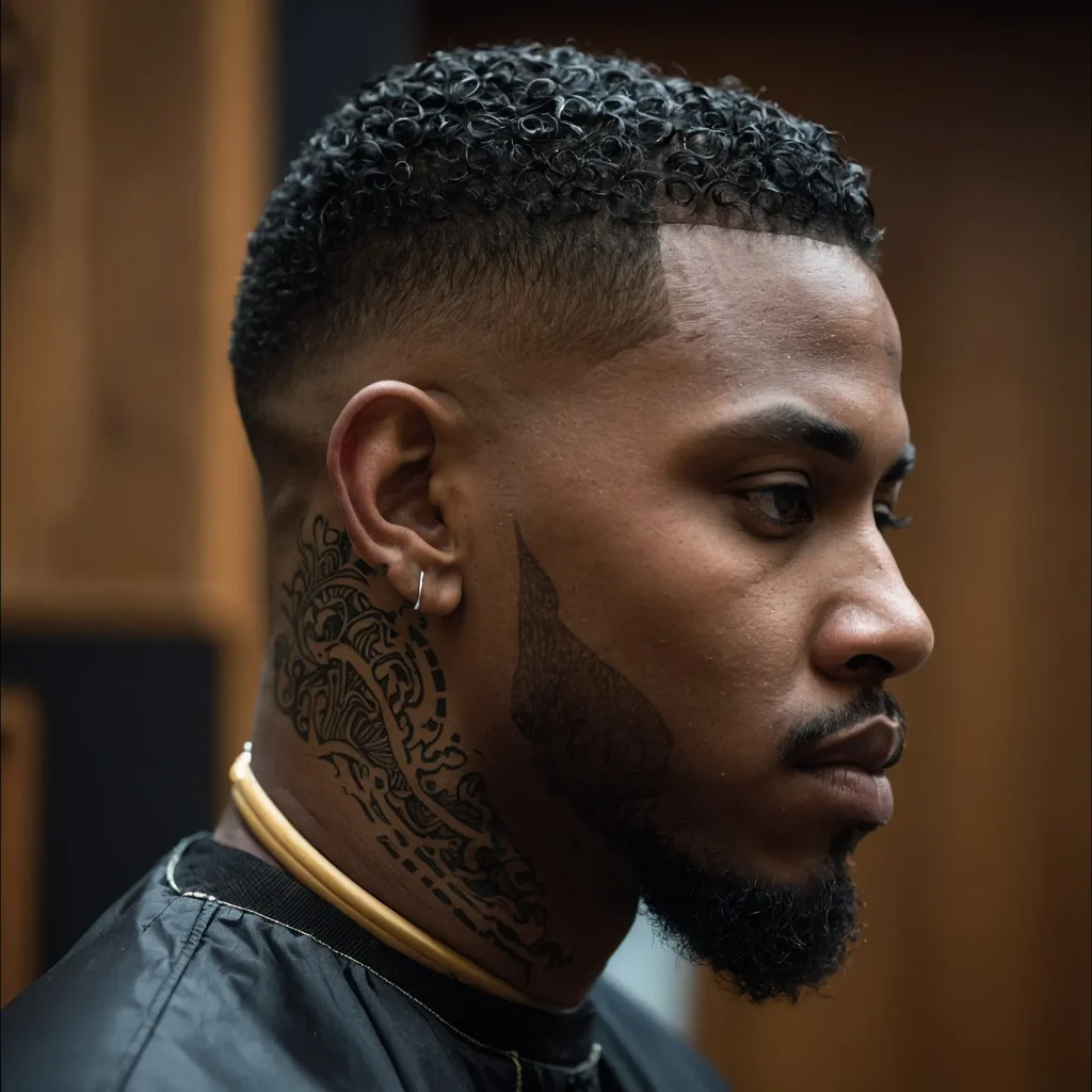 Low Taper Fade with Temple DesignBlack man