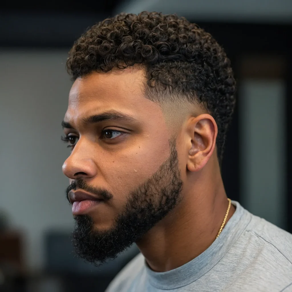 Low Taper with Curly High TopBlack man with
