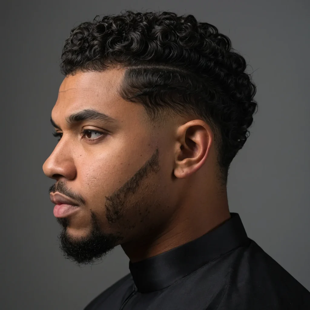 Low Taper with Curly Top and Fade DetailBl