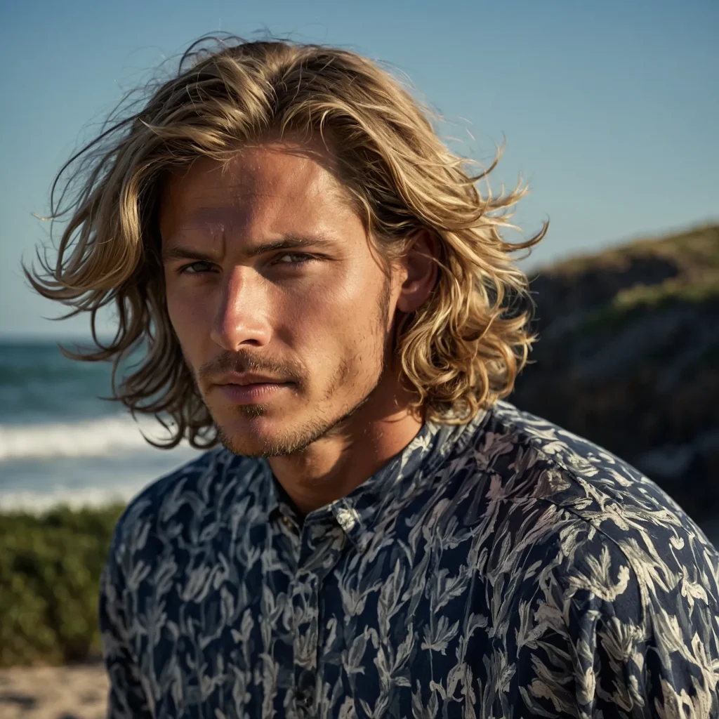 Tousled Surfer Hairman with mediumlength to