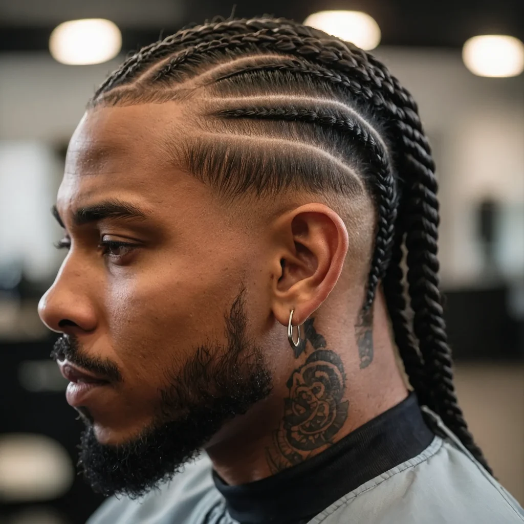 Taper Fade with Braided Topman with cornro