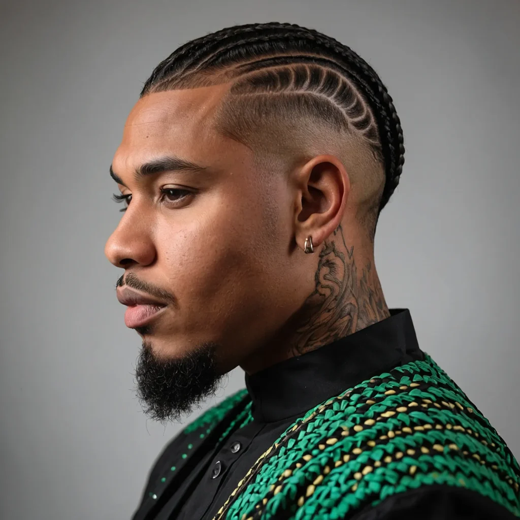 Taper Fade with Braided Topman with cornro